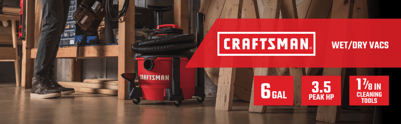 CRAFTSMAN CMXEVBE17584 6 Gallon 3.5 Peak HP Wet Dry Vac, Portable Shop Vacuum Wet and Dry with Filter, Dust Bag, Hose and Attachments for Home, Garage and Automotive Cleaning