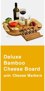 Picnic at Ascot Personalized Monogrammed Laser Engraved Hardwood Board for Cheese & Appetizers - Includes 4 Cheese Knives, Cheese Markers & Ceramic Dish - Designed in California