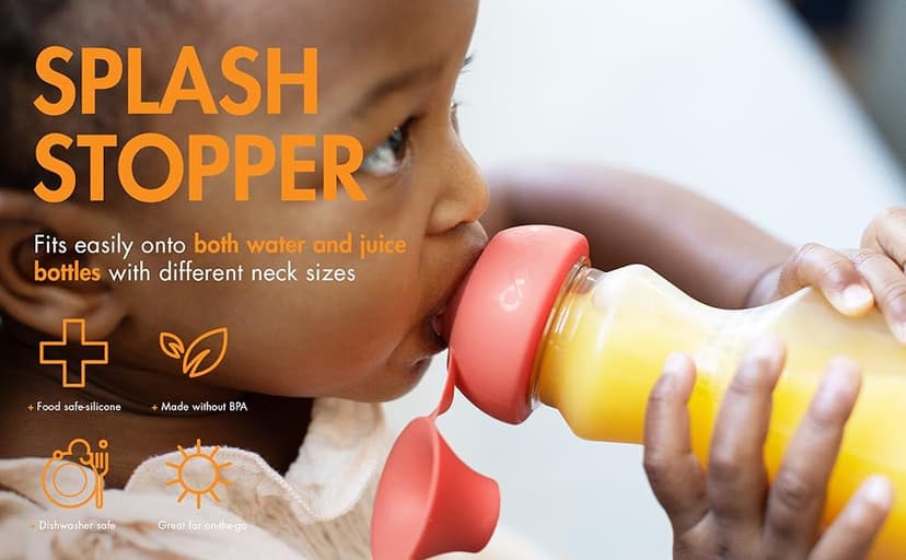 Boon Snug Sip Universal Water and Juice Silicone Bottle Toppers - Soft Spout Conversion Caps with Spill Proof Valves - Silicone Bottle Covers for Travel - Includes 4 Bottle Toppers and 4 Cases