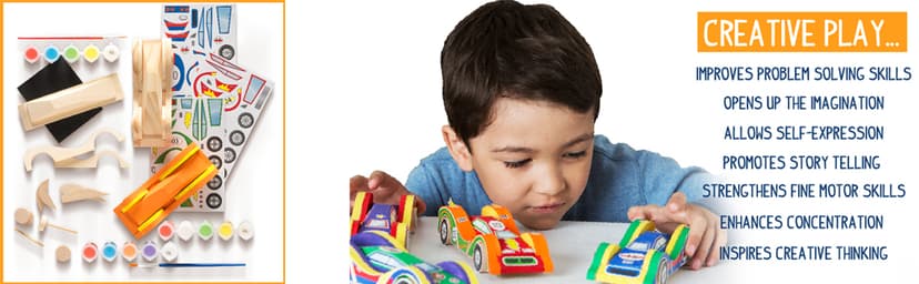 Made By Me Build & Paint Your Own Wooden Cars by Horizon Group USA, DIY Wood Craft Kit, Easy to Assemble & Paint 3 Race Cars, Multicolored