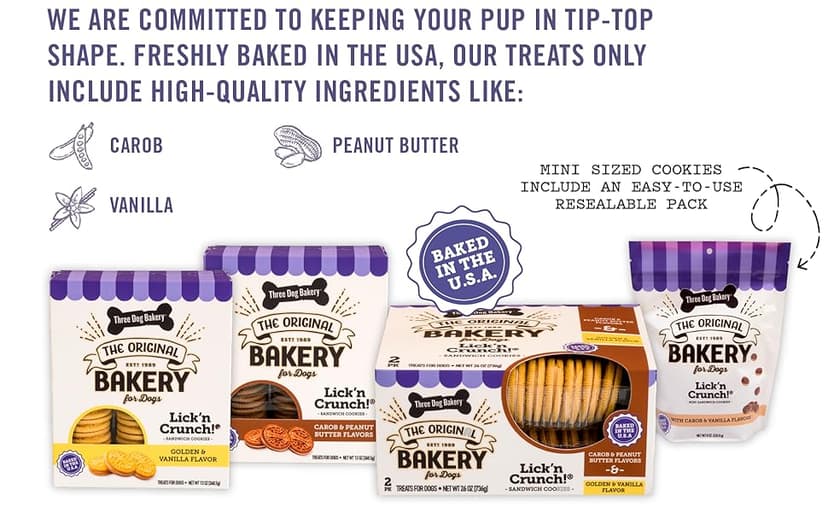 Three Dog Bakery Classic Cremes Baked Dog Treats, Golden with Peanut Butter Filling, 13 oz,Brown,310077