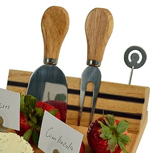 Picnic at Ascot Personalized Monogrammed Laser Engraved Hardwood Board for Cheese & Appetizers - Includes 4 Cheese Knives, Cheese Markers & Ceramic Dish - Designed in California