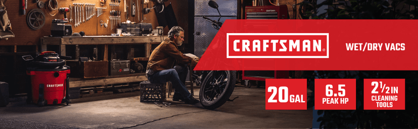 CRAFTSMAN CMXEVBE17596 20 Gallon 6.5 Peak HP Wet Dry Vac, Heavy-Duty Shop Vacuum Wet and Dry with Filter, Dust Bag, Hose and Attachments for Shop, Garage, Jobsite Cleaning