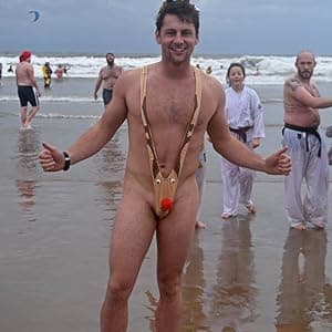 Rukisac Christmas Gag Gift Reindeer Underwear Mankini Men Thong Suits with Bells Pranks for White Elephant Exchange Gifts Valentines Day