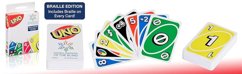 Mattel Games UNO Braille Card Game with Cards Specially Designed for Blind & Low-Vision Players for Kids, Adults, Family Nights & Parties