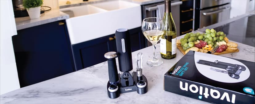 Ivation Wine Gift Set – Includes Electric Opener, Aerator, Vacuum Preserver, 2 Stoppers, Foil Cutter & Charging Base