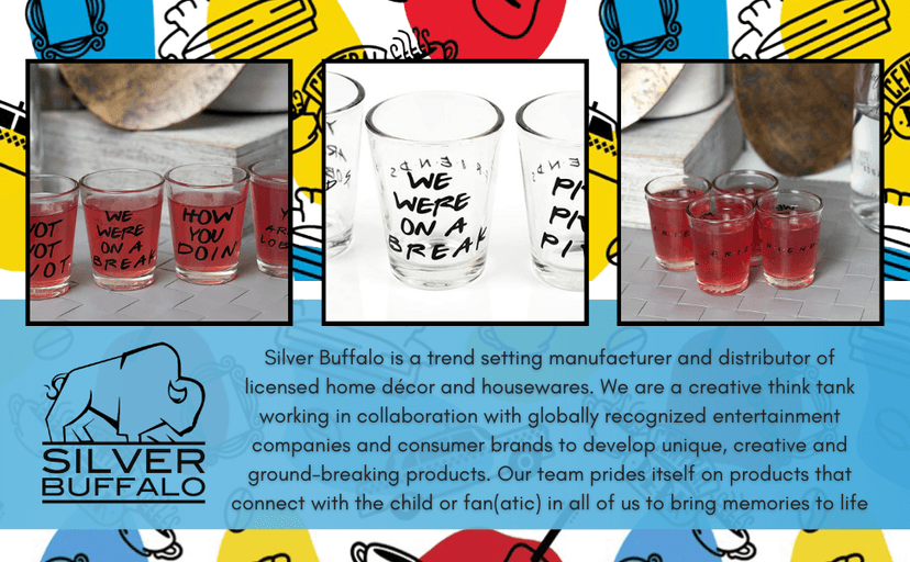 Silver Buffalo Friends Iconic Quotes "You're My Lobster," "How You Doin'" "Pivot," and "We Were On A Break!" 4 Pack Mini Glasses, 1.5 Ounces