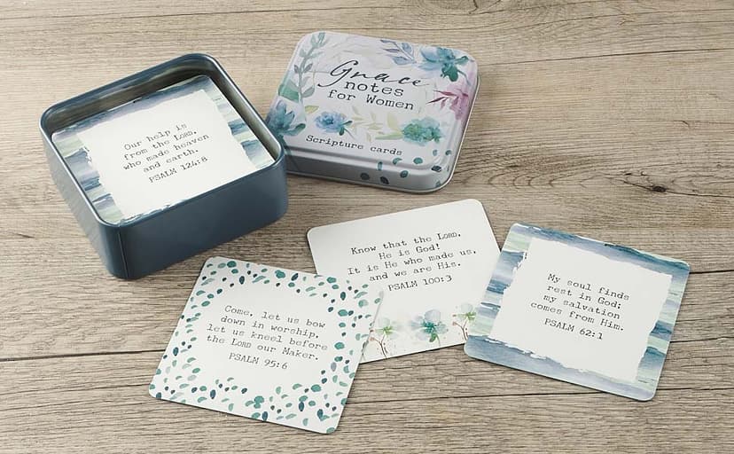 Christian Art Gifts Scripture Prayer Cards In Tin | Grace Notes For Today – 50 Double Sided Cards | Bible Verse Encouraging Gift for Women