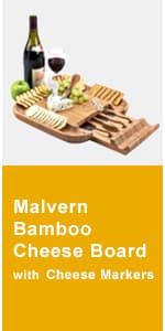 Picnic at Ascot Personalized Monogrammed Laser Engraved Hardwood Board for Cheese & Appetizers - Includes 4 Cheese Knives, Cheese Markers & Ceramic Dish - Designed in California