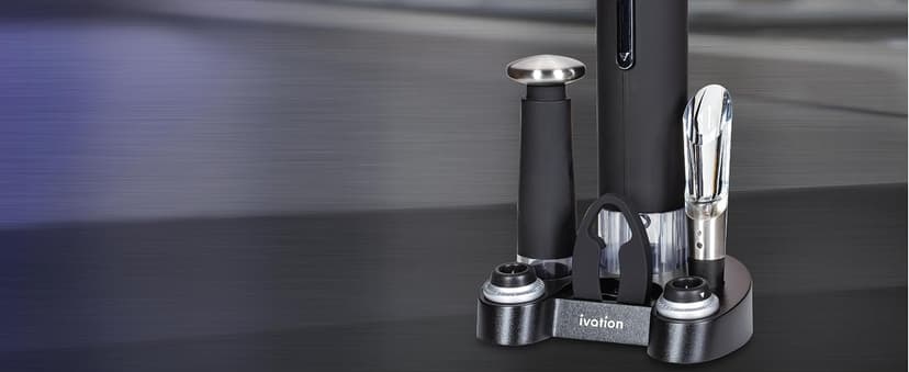 Ivation Wine Gift Set – Includes Electric Opener, Aerator, Vacuum Preserver, 2 Stoppers, Foil Cutter & Charging Base
