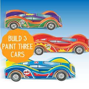 Made By Me Build & Paint Your Own Wooden Cars by Horizon Group USA, DIY Wood Craft Kit, Easy to Assemble & Paint 3 Race Cars, Multicolored