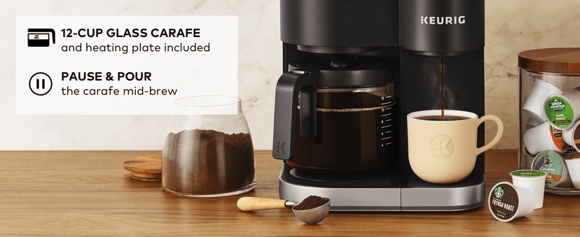 Keurig K-Duo Single Serve K-Cup Pod & Carafe Coffee Maker, with Multiple Brew Sizes, 60oz Removable Reservoir, Programmable Auto Brew Carafe, (Gen 1), Black