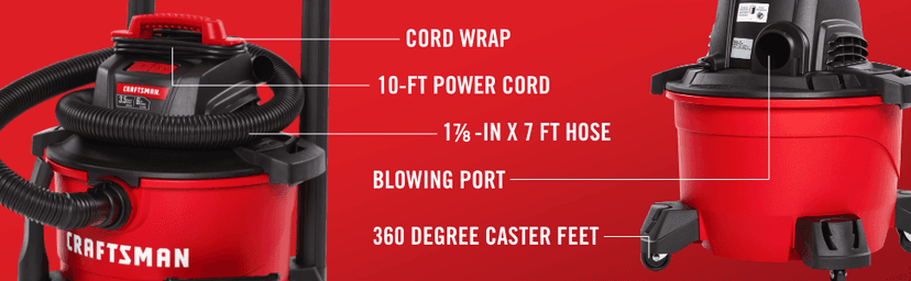 CRAFTSMAN CMXEVBE17584 6 Gallon 3.5 Peak HP Wet Dry Vac, Portable Shop Vacuum Wet and Dry with Filter, Dust Bag, Hose and Attachments for Home, Garage and Automotive Cleaning
