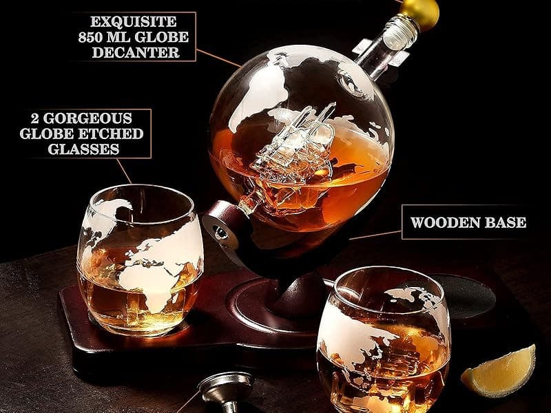 Gifts for Men Dad Husband from Wife Daughter Son, Unique Christmas Anniversary Birthday Gifts for Him, Whiskey Decanter Globe Set with 2 Glasses, Bourbon Scotch Liquor Cool Stocking Stuffers Presents