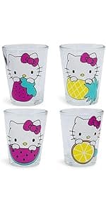 Silver Buffalo Sanrio Hello Kitty Spring Garden Flowers 4 Pack Mini Glass Set, 1.5 Ounces