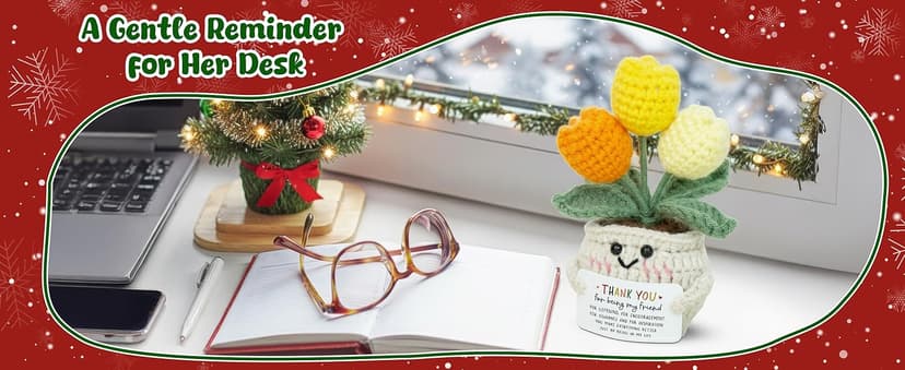 OASSIE Christmas Thank You Gifts for Women Friends - Thank You for Being A Friend Emotional Support Crochet Tulip with Card - Birthday Gifts for Women Friendship, Friend Gift for Coworker Sister