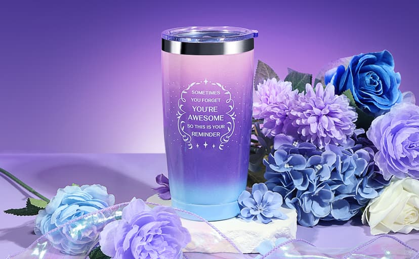 Birthday Gifts for Women, Thank You Gifts for Mom, Gifts for Wife, Girlfriend, Sister, Gift Set Idea for Her Christmas - Purple Gift Basket with 20 Oz Novelty Drinking Glasses