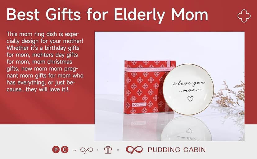 PUDDING CABIN Gifts for Mom from Daughter, Mothers Day Gifts for Mom Ring Dish "I love you mom" Mom Birthday Gifts, Mom Gifts for Valentines Christmas Wedding Gifts