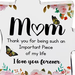 VELENTI Gifts for Mom - Cute Engraved Acrylic Block Puzzles Piece - Adorable Mom Gift from Son, Daughter - Fun Christmas, Mothers Day, Birthday Gift Idea for Mom - Fancy Decoration Piece for Home