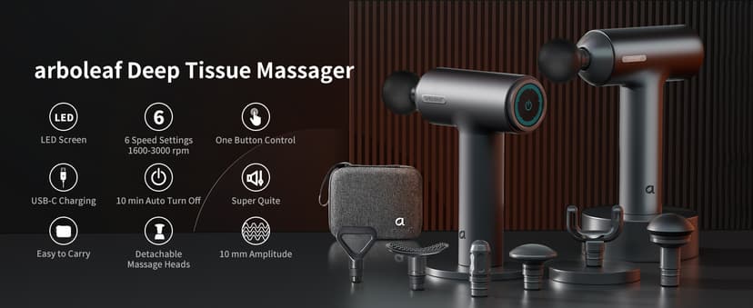 arboleaf Massage Gun deep Tissue, 6 Speeds Powerful Handheld Percussion Muscle Massager Gun with Portable Travel Case for Back, Shoulder, Sore Muscles, Pain Relief for Athletes, Relax, Gifts