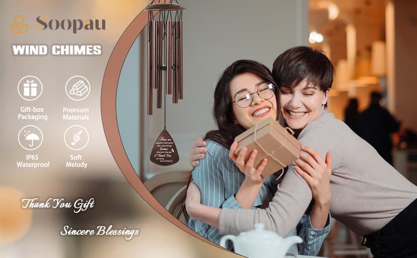 Thank You Gifts for Women Men, 32" Wind Chimes Thank You Gifts, Appreciation Gifts for Employee Coworkers Colleague Teachers Nurses, Thanksgiving Day Gifts for Family Friends