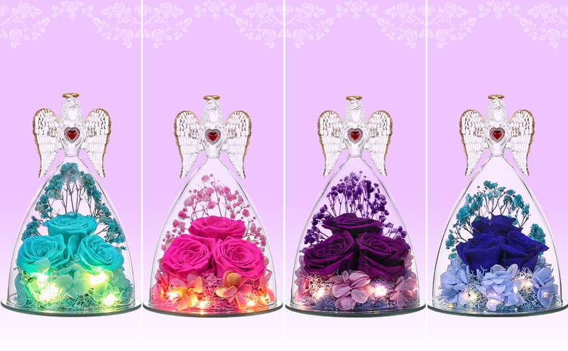 Mothers Day Rose Gifts for Women, Large Angel Figurines with Real Roses, Preserved Real Flower Rose for Her - Red