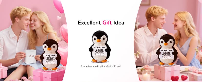 Love Crochet Couples Gifts for Boyfriend Girlfriend, Positive Emotional Support Handmade Penguin Crochet,Birthday Valentine's Day Wedding Anniversary Romantic Men Women, I Love You Gift for Him Her
