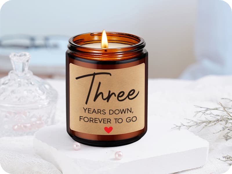 Fairy's Gift 3 Year Anniversary Candle Gifts for Him Her Wife Boyfriend GF Husband - Leather 3rd Anniversary Couple Gifts Ideas - 3rd Year Wedding Anniv. Presents for Couples, Happy Third Anniv.