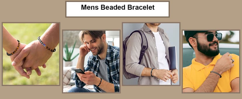 Bracelet Gifts for Men, Triple Protection Black Obsidian Hematite Tiger Eye Beaded Natural Stone Bracelets Birthday Christmas Stocking Stuffers Healing Jewelry Gifts for Him