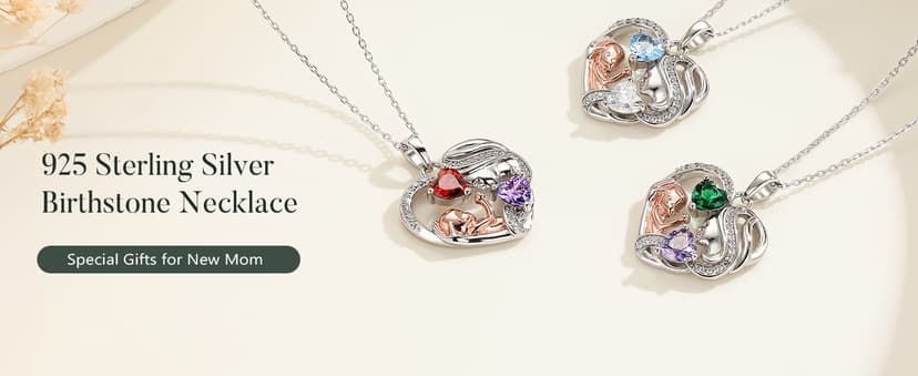 Iefil Christmas Gifts for Mom - 925 Sterling Silver Double Birthstone Necklace, First Mothers Day Gifts for New Mom Jewelry