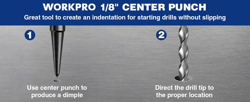 WORKPRO 4-Piece Nail Punch and Center Punch Set, Hardened Cr-V Steel with Knurled Grip,1/32", 1/16", 3/32" Nail Setter & 1/32" Center Punch Tool