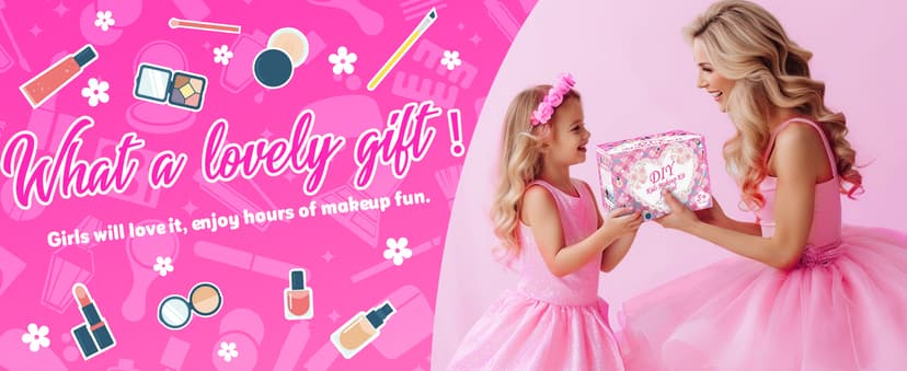 Hollyhi 58 Pcs Kids Makeup Kit for Girl, Princess Toys Real Washable Cosmetic Set with Mirror, Kids Makeup Sets for Girls, Play Make Up Birthday Gifts for 3 4 5 6 7 8 9 10 11 12 Years Old Kid (Rose)