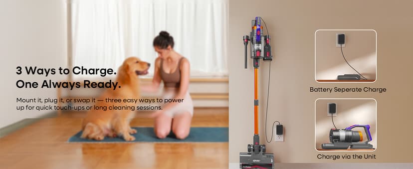 KIPMAX Cordless Vacuum Cleaner, 50KPa 550W Stick Vacuum for Home, 70Mins Anti-Tangled Vacuum Cleaner for Pet Hair/Carpet/Floor, Self-Standing Vacuum with Rechargeable Battery, LED Display&Aromatherapy