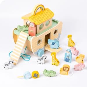 Wooden Noah’s Ark Toy - Baptism Gifts for Baby Girl, Boys & Kids | Fun Colorful Christening & Baptismal Gifts for Boys & Girls | Christian & Catholic Baby Gifts | Noahs Ark Toys for Toddlers from 2