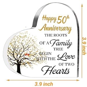 50th Anniversary Wedding Gifts for Couple Parents, Acrylic Heart Cake Topper Decorations, 50 Year Anniversary Presents Gifts Idea for Her Him