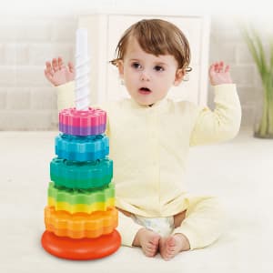 Baby Spinning Stacking Toys for Toddlers 1-3, Rainbow Ring Stacker Montessori Toys for Babies 6-12 Months, 1 2 3 One Year Old Girl Boy Christmas Birthday Gifts, Autism Sensory Learning Toy