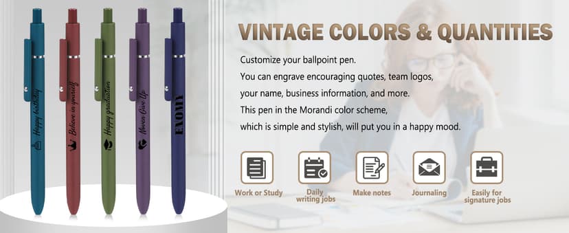 ENOMY Personalized Ballpoint Pens with Logo/Name/Text, Black Ink Custom Engraved Pen in Bulk, Ideal for Christmas Gifts, Birthday Presents, College, Offices & Businesses