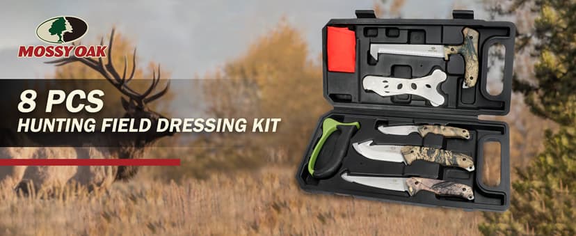 Mossy Oak Hunting Field Dressing Kit - Portable Butcher Game Processor Set (8-Piece)