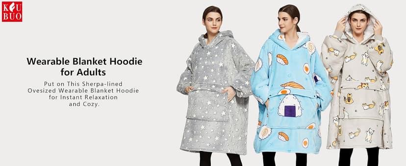KFUBUO Wearable Blanket Hoodie for Adults Sherpa All Patterns Oversized Sweatshirt Blanket with Pockets Cute Birthday Gifts for Sister Strawberry