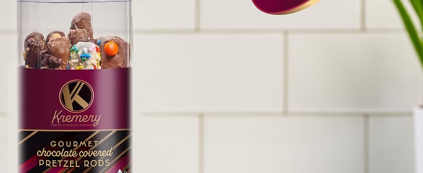 KREMERY Creamy Chocolate Cravings - Holiday Christmas Chocolate Covered Pretzel Rods Gift Basket, in Clear Tube (8 Pretzels, Assorted Sweet Toppings) Xmas Treats Food Arrangement, Kosher