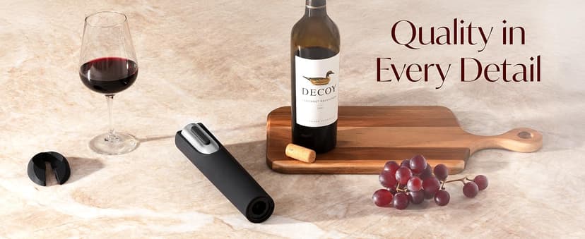 Electric Wine Opener Battery Operated with Stand and Built-in Foil Cutter - Automatic Wine Opener - Electric Corkscrew for Easy Cork Removal - Best Gift for Wine Lover (White & Rose Gold)