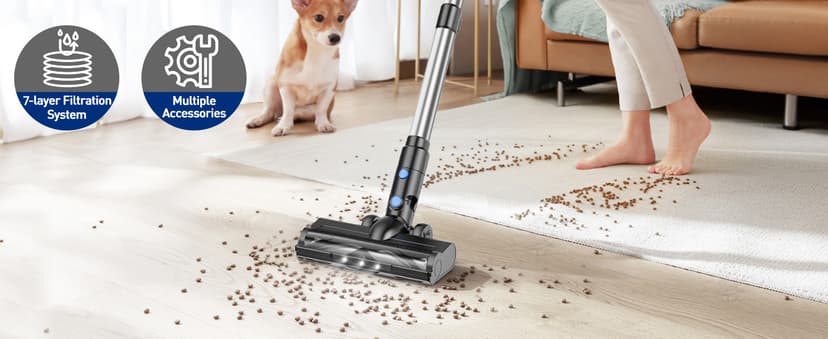 Cordless Vacuum Cleaner, 8 in 1 Powerful Suction Lightweight Vacuum Cleaner for Home, LED Display, 3 Suction Modes, 45Mins Detachable Battery Vacuum for Hard Floor Carpet Pet Hair