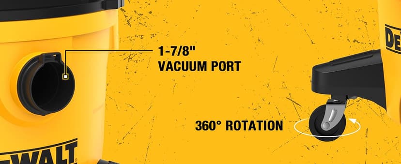 DEWALT Shop Vacuum 6 Gallon 4HP Poly Wet Dry Vacuum Ultimate Cleaning Solution for Construction Workshop Environments for Jobsite Garage Home W/Inflation Ket, Yellow, DXV06PL