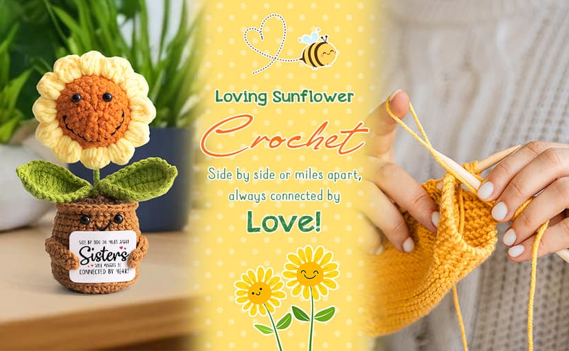 Sister Gifts from Sister - Positive Sunflower Crochet - Side by Side Or Miles Apart Sisters Emotional Sunflower Support Crochet - Birthday, Graduation, Long Distance Gifts for Women, Soul Sisters