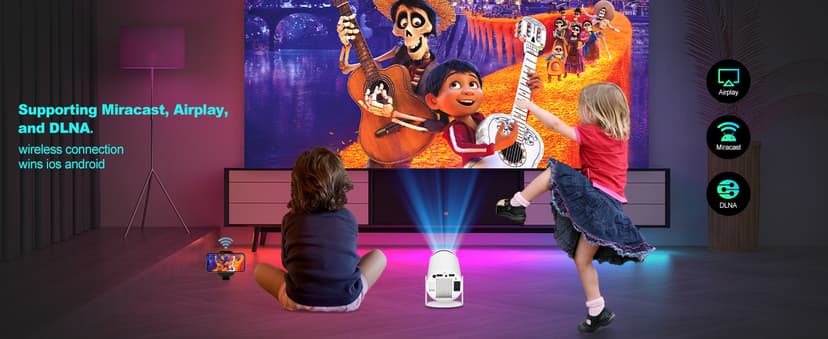 Mini Projector, Support 4K 1080P Portable Projector with Dual Band WIFI6 5G Wireless 5.2 Bluetooth Android 11, 200 ANSI Lumens, 180° Rotatable, Auto Keystone Correction,35"-130" Screen Video Projector