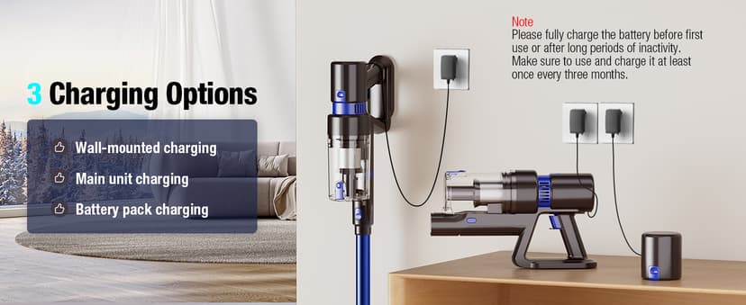 Cordless Vacuum Cleaner, 550W 45KPA 50Min Vacuum Cleaners for Home, Self-Standing Stick Vacuum with Touch Screen, 3 Power Modes, Rechargeable Battery, Handheld Vacuum for Pet Hair Carpet Floor