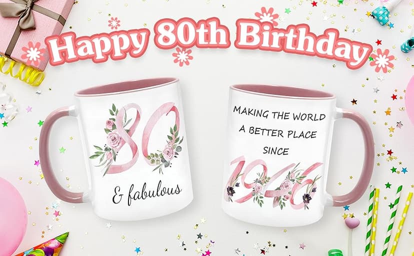 80th Birthday Gifts for Women Her, 1945 Vintage Birthday Coffee Mugs with Silicone Coaster, Fabulous 1945 Gifts Ideas for 80 Years Old Women Mom Sisters Grandma