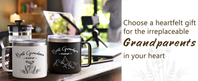 LiqCool Gifts for Grandparents, 14 Oz Best Grandma and Grandpa Insulated Mugs, Christmas Gifts for Grandparents, Grandma and Grandpa Gift from Grandkids Grandchildren(Black & White)