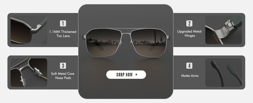 LUENX Aviator Sunglasses for Men Square Polarized Polygon Lens - UV 400 Protection with Accessories 61MM Driving Outdoor