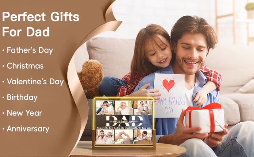 Personalized Dad Gifts for Fathers Day, Custom Fathers Day Gift from Daughter Son Kids, Customized Dad Gifts for Husband from Wife, Unique Best Dad Picture Frame with Your Photos